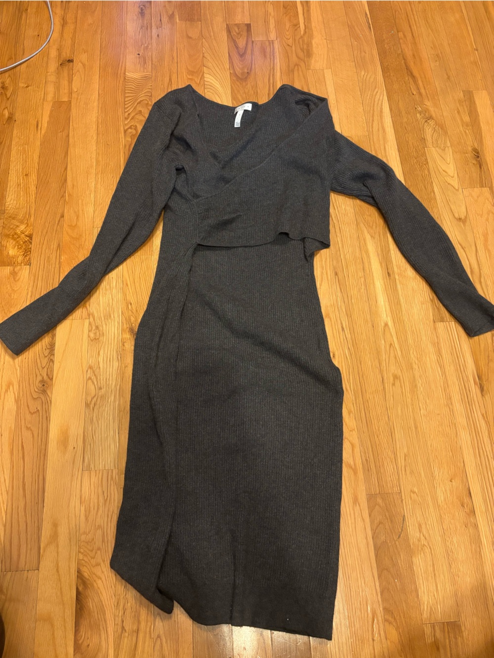 Leith Charcoal Ribbed Long Sleeve Knit Dress